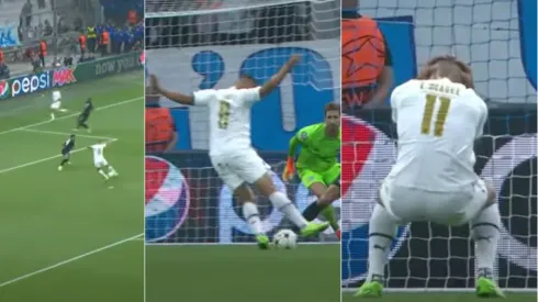 Luis Suárez tuvo una chance para que el Olympique de Marsella empatara ante el Eintracht Frankfurt, pero la desperdició.