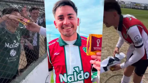 El delantero Jonathan Torres intercambió parte de su uniforme por algunos sobres de láminas para el álbum del Mundial de Qatar 2022.