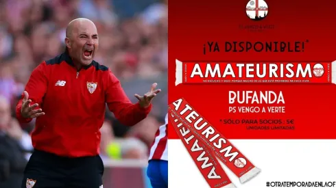 Sampaoli es recibido con su propia bufanda en Sevilla