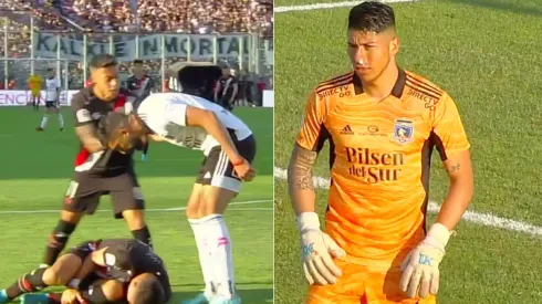 Diego Coelho le dio un golpe que le provocó una hemorragia nasal a Brayan Cortés en el duelo entre Colo Colo y Curicó Unido. (Capturas TNT Sports).