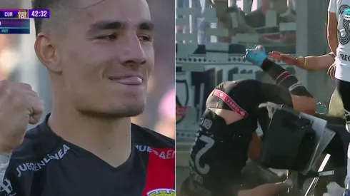 Diego Coelho sufrió una fuerte caída y poco más de 20 minutos después anotó el empate de Curicó Unido ante Colo Colo en el estadio Monumental. (Capturas TNT Sports).