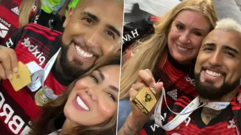 Vidal, su medalla de Copa de Brasil y el festejo con su mamá y su pareja.