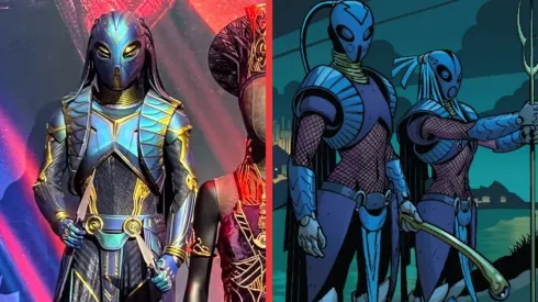El traje de la Ángel de Medianoche para Black Panther: Wakanda Forever y las Ángeles de Medianoche en los cómics de Marvel.