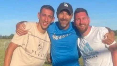 Messi junto a Di María y el Kily González. Quedó bien bronceado la Pulga