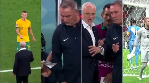 La secuencia del papelito de Dinamarca y el momento en que Andrew Redmayne se dispone a tirar lejos la botella de Pedro Gallese.