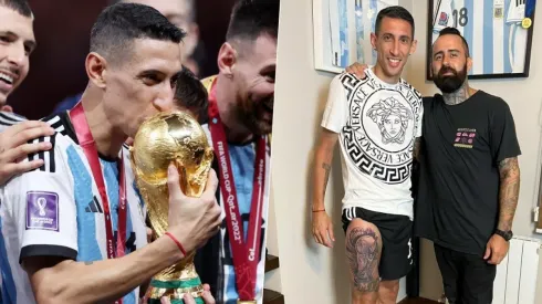 Di María se tatuó en su muslo derecho la Copa del Mundo.