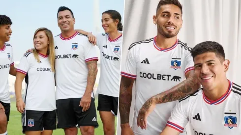 Esteban Paredes, jugadoras y jugadores de Colo Colo con la camiseta 2023 del Cacique.
