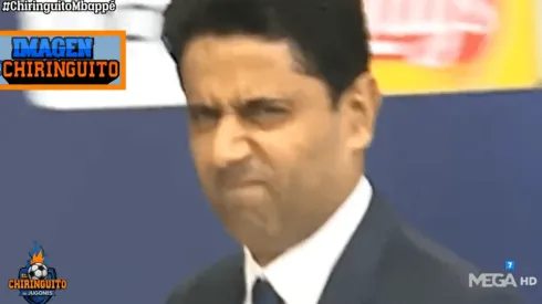 ¡Qué caracho! El Chiringuito se asusta con el rostro furioso del presidente del PSG tras fracaso en la Champions League.