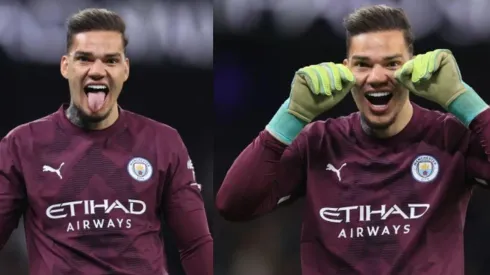Ederson burlándose de la hinchada del Arsenal
