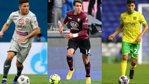 Víctor Méndez (CSKA Moscú), Diego Valencia (Salernitana) y Marcelino Núñez (Norwich City), tres de los chilenos que saltaron a Europa en el último tiempo.