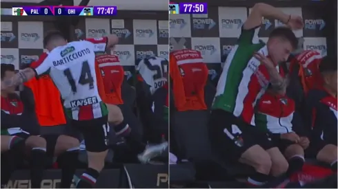 La reacción con rabia de Bruno Barticciotto tras haber sido reemplazado en el Palestino vs. O'Higgins.