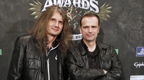 BERLIN, GERMANY – SEPTEMBER 18:  (L-R) Andre Olbrich and Hansi Kuersch of Blind Guardian attend the Metal Hammer Awards 2015 at Kesselhaus der Kulturbrauerei on September 18, 2015 in Berlin, Germany.  (Photo by Sebastian Reuter/Getty Images)
