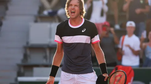 PARIS, FRANCE - JUNE 01: Nicolas Jarry of Chile celebrates winning match point against Tommy Paul of United States during the Men's Singles Second Round match on Day Five of the 2023 French Open at Roland Garros on June 01, 2023 in Paris, France. (Photo by Julian Finney/Getty Images)