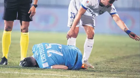 Gabriel Castellón herido desde las gradas en el partido que enfrentó a Huachipato con Unión Española.