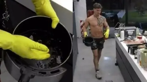 Rai limpiando la cocina.