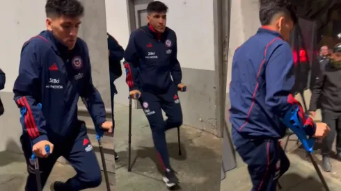 Marcelino Núñez salió en muletas del Estadio Centenario de Montevideo tras la derrota de la Roja ante Uruguay.