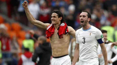 Edinson Cavani y Diego Godín en la selección de Uruguay.