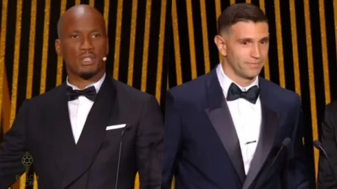 Didier Drogba interrumpió el discurso de Emiliano Martínez para pedir que lo dejaran de pifiar.