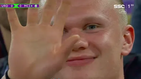 Erling Haaland está de público en el partido por las semifinales del Mundial de Clubes pero igual se las arregló para volver locos a los hinchas.