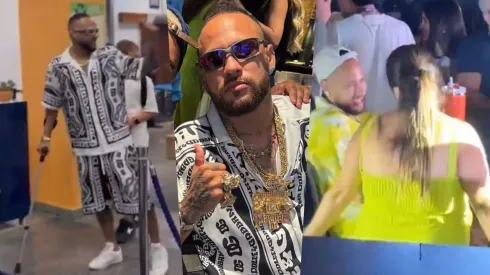 Neymar llegó en muletas a su crucero y se robó las miradas de todos los asistentes.