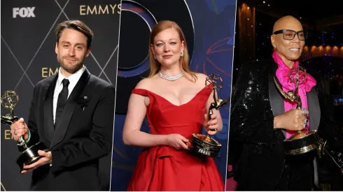 Kieran Culkin, Sarah Snook y RuPaul con sus Emmy.