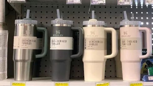 The wildly popular Stanley mugs are going viral again, this time many of the users are claiming that the products contain lead. (Photo by Justin Sullivan/Getty Images)