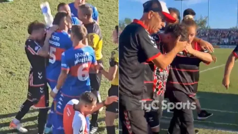 Fernando Brandán recibió un botellazo y eso provocó la suspensión del partido.