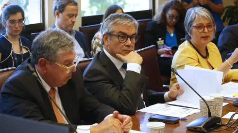 La ministra Jeannette Jara y el ministro Mario Marcel durante la Comisión de Trabajo en el Senado (Valparaíso, 13 de marzo de 2024)