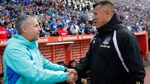 Gustavo Álvarez y Jorge Almirón en el último enfrentamiento entre Universidad de Chile y Colo Colo, en la fecha 19 del Campeonato Nacional.