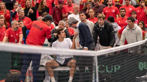 Cristian Garin reclamando tras el golpe de Zizou Bergs,