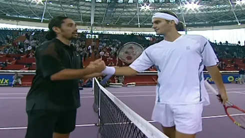 Marcelo Ríos y Roger Federer en Madrid 2002.