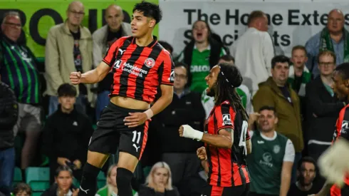 Darío Osorio, que sigue lesionado, celebra con el Midtjylland.