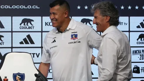 Daniel Morón en la presentación del DT albo Jorge Almirón para la campaña 2024.