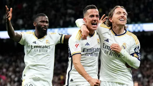 Supercopa da Espanha: Rudiger, Lucas Vázquez e Modric, do Real Madrid. Foto: Angel Martinez/Getty Images.