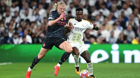 Haaland e Vini Jr.: Manchester City x Real Madrid pela Champions League. Foto: David Ramos/Getty Images.