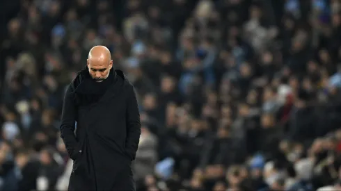 Pep Guardiola desiludido com a derrota no Manchester City x Real Madrid. Foto: Getty