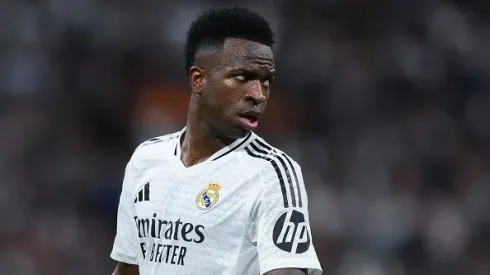 Vini Jr durante um jogo do Real Madrid na Champions League. Foto: Getty Images