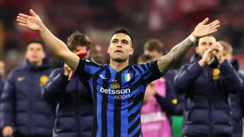 Lautaro Martínez a festejar, após a vitória no Bayern x Inter. Foto: Getty