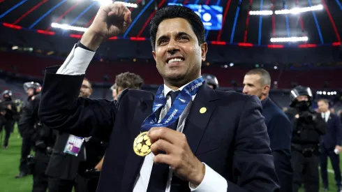 Nasser Al-Khelaifi, presidente do PSG, celebra Champions League. Foto: Getty Images