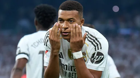 Kylian Mbappé festeja golo pelo Real Madrid. Foto: Getty Images
