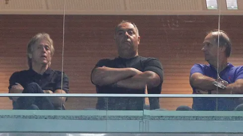 Marcos Braz e Jorge Jesus, assistindo a uma partida do Flamengo em 2019