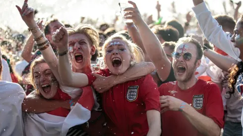 Football Fans Gather To Watch England Play Croatia For A Place In The World Cup Final