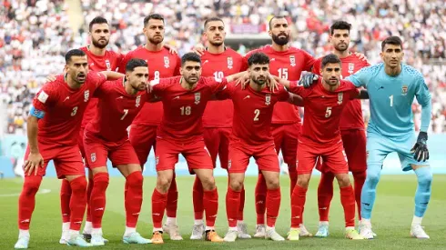 DOHA, QATAR - NOVEMBER 21: Iranian players line up for a team photo prior to the FIFA World Cup Qatar 2022 Group B match between England and IR Iran at Khalifa International Stadium on November 21, 2022 in Doha, Qatar. (Photo by Julian Finney/Getty Images)