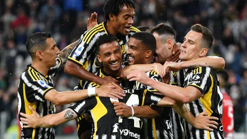 TURIN, ITALY – MAY 14: Bremer of Juventus celebrates with team mates after scoring the team's second goal during the Serie A match between Juventus and US Cremonese at Allianz Stadium on May 14, 2023 in Turin, Italy. (Photo by Valerio Pennicino/Getty Images)

