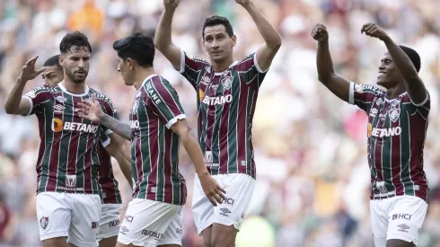 RJ – RIO DE JANEIRO – 04/06/2023 – BRASILEIRO A 2023, FLUMINENSE X BRAGANTINO – Paulo Henrique Ganso jogador do Fluminense comemora seu gol com jogadores do seu time durante partida contra o Bragantino no estadio Maracana pelo campeonato BRASILEIRO A 2023. Foto: Jorge Rodrigues/AGIF
