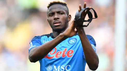TURIN, ITALY - MARCH 19: Victor Osimhen of SSC Napoli applauds the fans after the Serie A match between Torino FC and SSC Napoli at Stadio Olimpico di Torino on March 19, 2023 in Turin, Italy. (Photo by Valerio Pennicino/Getty Images)