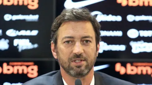 Duílio no Corinthians, na sala de imprensa. Foto: Rodrigo Coca/Ag. Corinthians