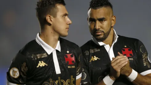 RIO DE JANEIRO, BRAZIL - OCTOBER 26: Dimitri Payet of Vasco da Gama (R) looks on prior the match between Vasco Da Gama and Internacional as part of Brasileirao 2023 at Sao Januario Stadium on October 26, 2023 in Rio de Janeiro, Brazil. (Photo by Wagner Meier/Getty Images)