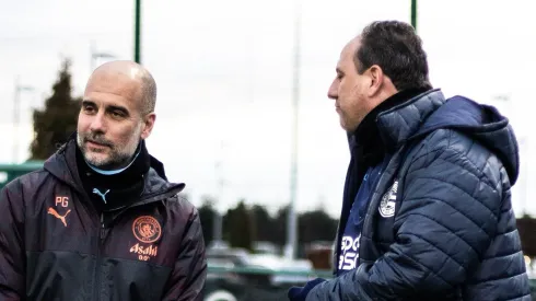 Pep Guardiola e Rogério Ceni lado a lado. Foto: Twitter Oficial EC Bahia/Divulgação