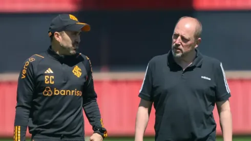 Coudet e Barcellos: técnico e presidente buscam reforços (Foto: Ricardo Duarte/Internacional/Divulgação)